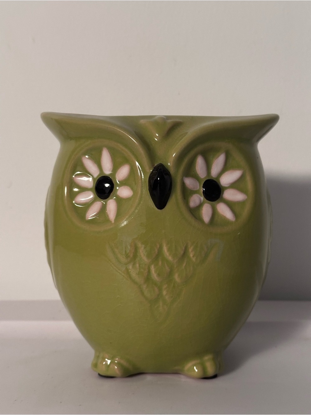 Green Ceramic Owl Decorative Vase - Olive Green Home Accent